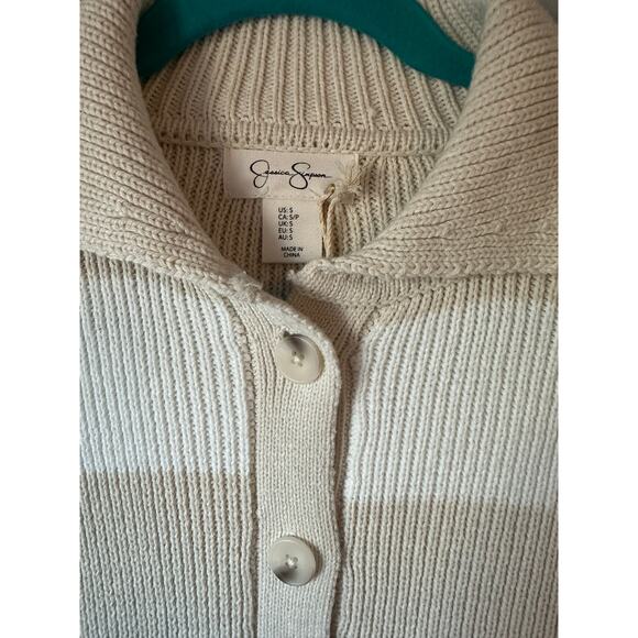 Jessica Simpson Cropped Collared Button Down Striped Sweater Small - Picture 2 of 8